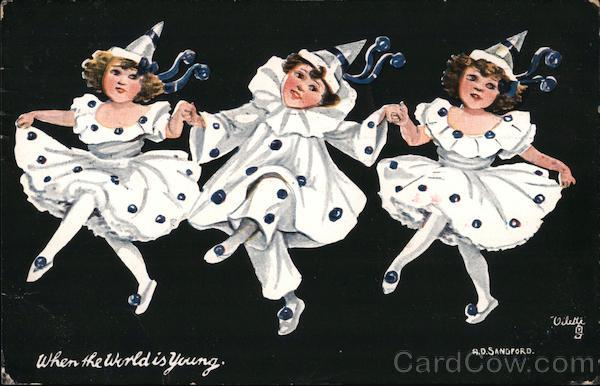 Three Children in Clown Costumes Dancing - When the World is Young