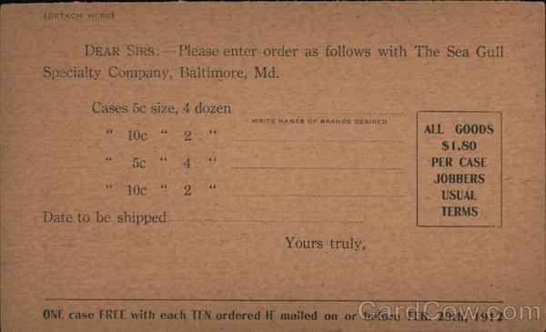 The Sea Gull Specialty Company, Baltimore, Md., Correspondence Card