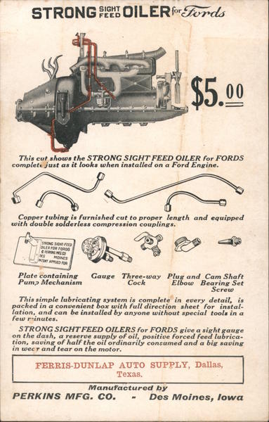 Strong Sight Feed Oliver for Fords, Perkins Mfg. Co., Des Moines, Iowa