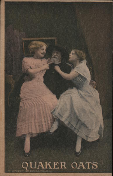 Quaker Oats - Two women sitting on the Quaker Oats man's lap