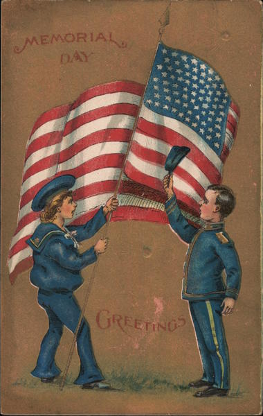 Two boys with a flag: Memorial Day Greetings