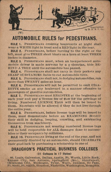Automobile Rules for Pedestrians, Draughon's Practical Business Colleges