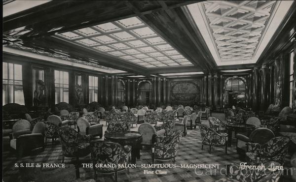 The Grand Salon, Sumptuous, Magnificent, First Class, S.S. Ile de France