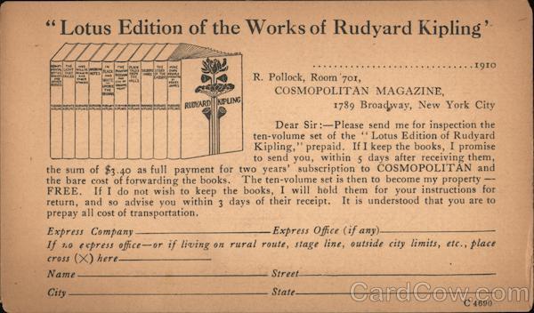 Order Card for the Lotus Edition of the Works of Rudyard Kipling, Cosmopolitan Magazine