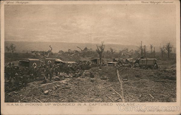 RAMC Picking Up Wounded in a Captured Village World War I