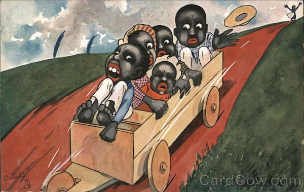 Runaway Cart of Five Children Black Americana
