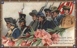 Soldiers from various American wars: "One flag, one land, one heart, one hand, one nation evermore!" Postcard