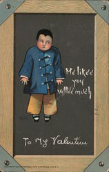 Drawing of Asian Boy: Me Likee You Vellee Much - To My Valentine Children Postcard Postcard Postcard