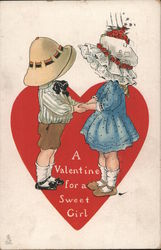 A Valentine for a Sweet Girl - two children holding hands Postcard Postcard Postcard