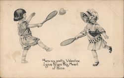 Children Playing Tennis with Heart Postcard