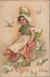 Admiring the Doves With Fond Love Children Postcard Postcard Postcard