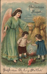 Guardian angel watching over two children Postcard