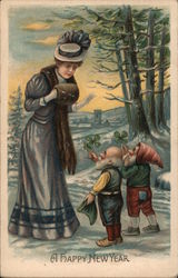 Happy New Year Greeting from the Gnomes Postcard