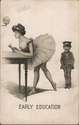 Boy Looking Up Woman in TuTu: Early Education Postcard