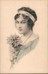 Portrait of girl with flowers Postcard