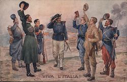 Viva L'Italia! Allied Soldiers Gathering Military Postcard Postcard Postcard