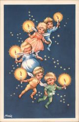 Child Fairies Flying Holding Candles: God Jul, Gott Nytt Ar Postcard