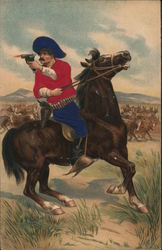Cowboy Shooting From Back of Horse Cowboy Western Postcard Postcard Postcard