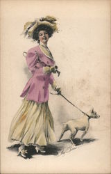 Woman Walking Her Dog Postcard