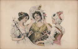 Drawing of Three Young Women Postcard