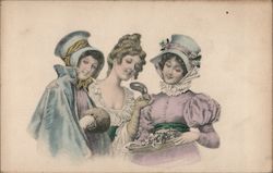 Three Young Women in Hats Postcard
