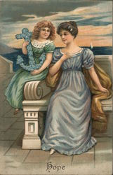 Woman and girl seated on bench: "Hope" Postcard