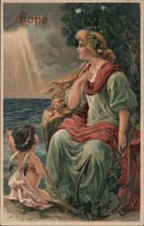 Woman Looking to Sea with Child Angel: Hope Postcard