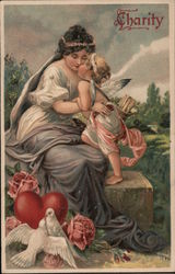 Woman and Cupid Angel: Charity Postcard