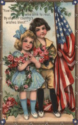 Children with a flag - "How sleep the brave who sink to rest, by all their country's wishes blest!" Postcard