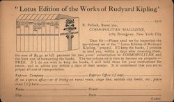 Order Card for the Lotus Edition of the Works of Rudyard Kipling, Cosmopolitan Magazine Postcard