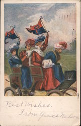 Girls in a Buggy Waving University of Pennsylvania Pennants Postcard