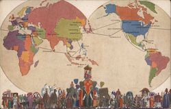 On board S.S. President - Map of world routes Postcard