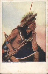 Pensive Native American Man Clutching Bow and Arrows Postcard