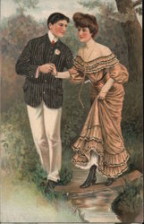 Couple Walking Through Woods Postcard