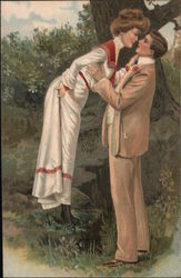 Woman and man kissing Postcard