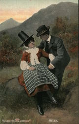 Couple Sitting on Mountainside - "Lovers of All Nations - Welsh" Postcard