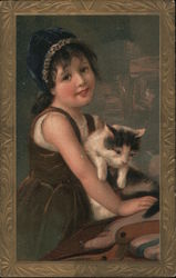 Little Girl Holding a Cat Postcard