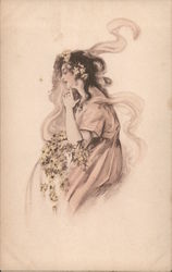 Portrait of a young woman with flowers Postcard