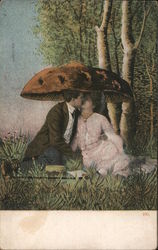 Couple kissing under Giant Mushroom, Toadstool Postcard