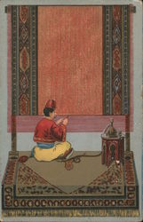 Middle Eastern Man Weaving Carpet Postcard
