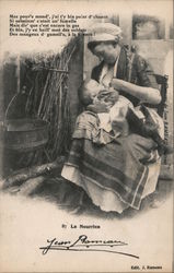 Woman Breastfeeding Baby - La Mourrice Postcard