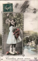 Cueillies Pour Vous: Girl Holding Bouquet of Flowers Postcard