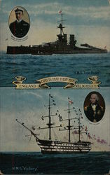 H.M. Iron Duke & H.M.S. Victory. Postcard