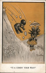 I's a Comin' Your Way! - Black Boy Coming Towards Black Girl Postcard