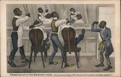 Tonsorial Art in the Darktown Style Postcard