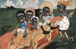 Black Children Riding in Cart Postcard
