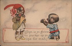 Black boy to girl: "When is yo gwine to pucker up yo lips for mah?" Black Americana Postcard Postcard Postcard