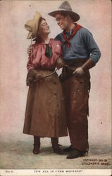 Cowboy and Cowgirl - It's All in "the Roundup" Postcard