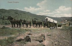Team of Horses Pulls Wagons Through American Frontier Postcard