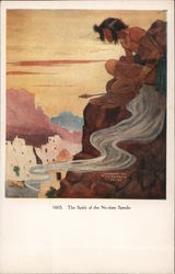 Native man looking down at village: "The Spirt of the No-time Speaks" Postcard